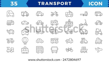 Transport thin line icons set. Vehicle icons. Transport editable stroke icons collection.in modern thin line style of transport icons types: taxi, train, helicopter, bus, ship, plane.