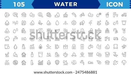 water linear icon collection real estate.Set of outline water icons. Minimalist thin linear web icon set.  Drop Water, Mineral Water, Low and High Tide,  Plastic Bottle and Glass. Editable stroke.
