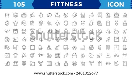 Web Set of Fittness Vector Thin Line Icons.Sport, gym and fitness line icons set.  Contains such Icons as Healthy Lifestyle, Weight Training, Body care and more. Outline icons collection.