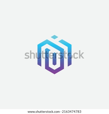 Abstract Letter M Hexagon Tech Colorful Logo Design illustration.