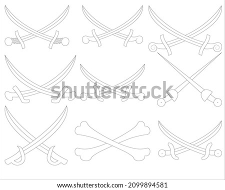 a collection of abstract images of swords and bones without crossing colors, suitable for decoration