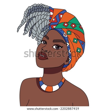 Black woman with braids headwrap modern afro girl hairstyle vector coloring illustration Foto stock © 