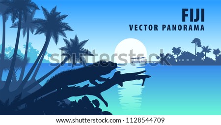 vector panorama of Fiji with banded iguana