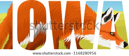 vector Iowa - American state word with red fox