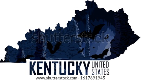 vector Kentucky - American state map with bats in cave
