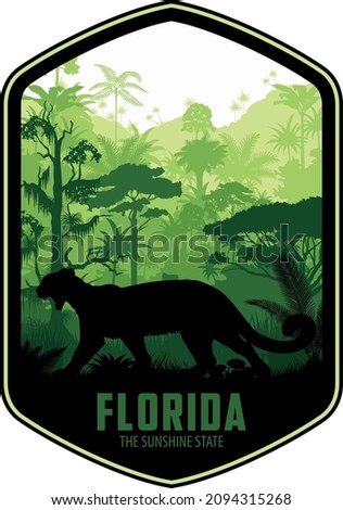 florida vector label with palms and puma