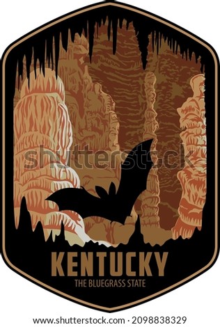 Kentucky vector label with bat in cave