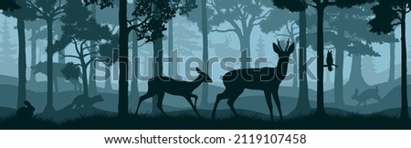 vector forest woodland background texture seamless pattern with deers, moose, owl, wolf, rabbit and marten