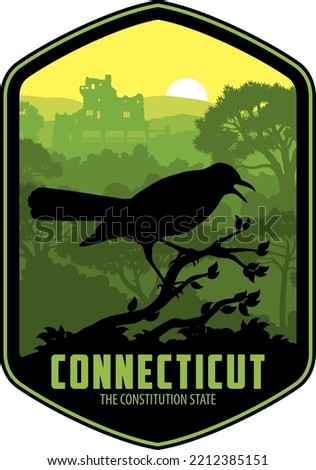 Connecticut vector label with American Robin