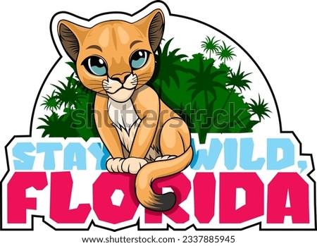 Cute Vector sticker with cougar puma and with the inscription 