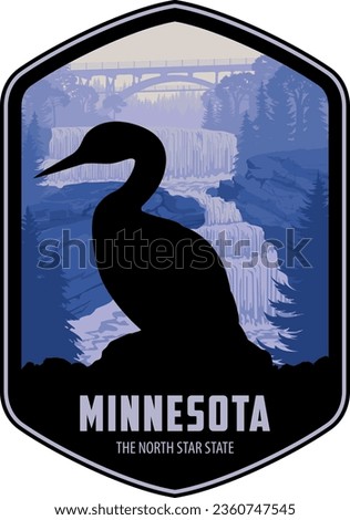 Minnesota vector label with Common Loon in Gooseberry Falls State Park