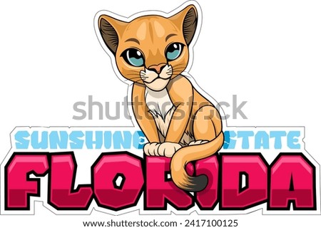 Cute Vector sticker with cougar puma and with the inscription 