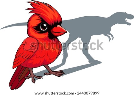 Funny t-shirts design with red cardinal and dinosaur shadow