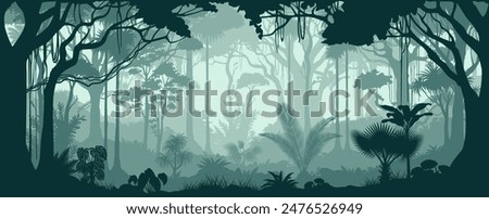 Vector horizontal seamless tropical rainforest Jungle forest background	