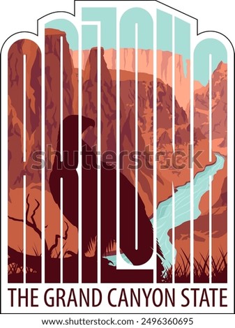 Arizona vector t-shirt design with with eagle in Grand Canyon	