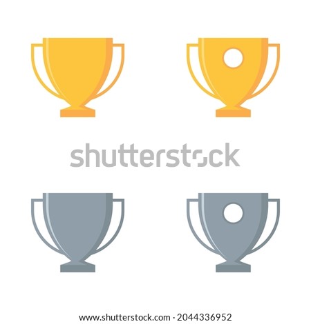 Vector set of four trophy icons. A variant of an empty gold and silver cup and a variant with a white circle in the middle. Sport illustration.