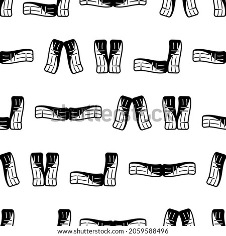 Vector endless monochrome ice hockey leg pads pattern on white background. Sport illustration.