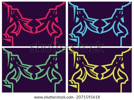 Set of four color variants of sports vector backgrounds with cup and ribbons. Illustration of trophies.