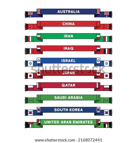 Vector sports soccer fan scarf in the national colors of Asian states and Australia on a white background.