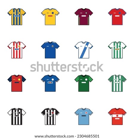 Vector football jerseys of teams from Eastern Europe on a white background. Soccer symbols.