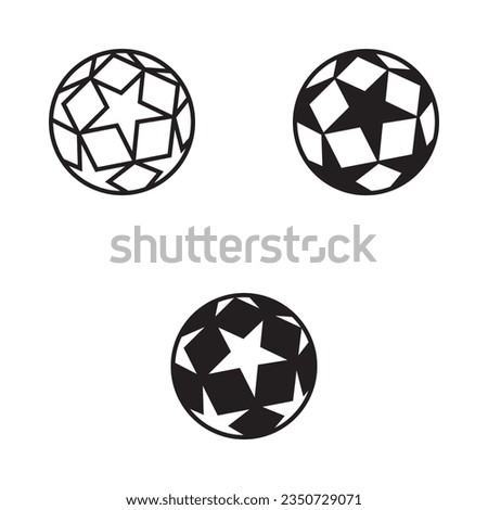 Three vector black star football balls on white background.