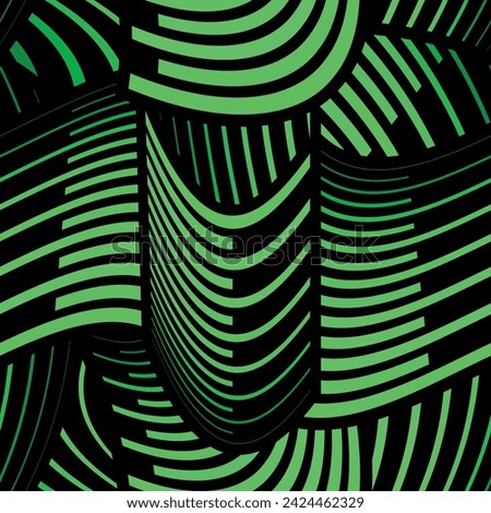 Europa conference league football vector square seamless pattern with green rounded lines on a black background. Sport wallpaper.