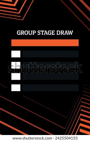 Europa league football empty group stage draw vector template. Orange lines on a black background.