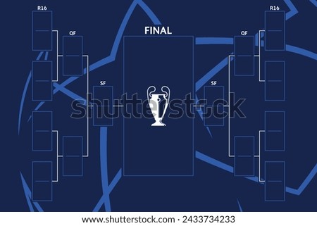 Champion league football playoff empty bracket draw vector template. European soccer competition.