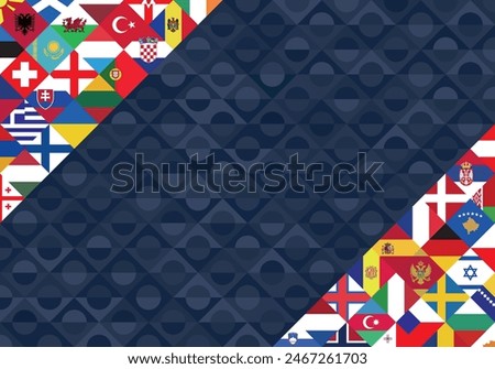 Nations league football national international competition rectangular wallpaper with flags of european countries. Soccer vector background.