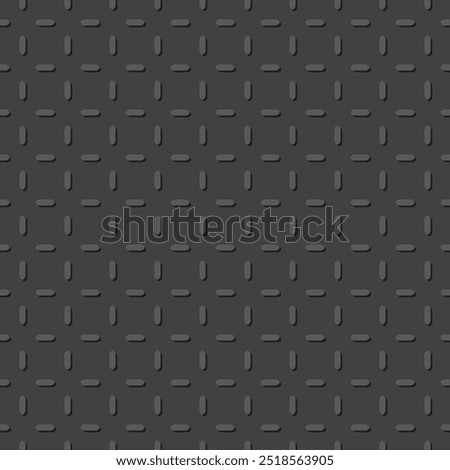 Industrial metal dashed dark grey floor pattern. Vector square seamless texture.