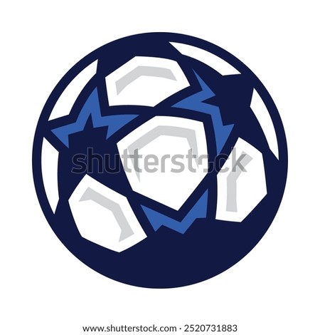 Champions league blue five pointed stars football ball vector icon. Best european soccer league international team competition balloon symbol.