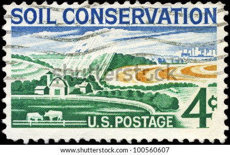 USA - CIRCA 1959: A stamp printed in USA shows the Modern Farm, Soil Conservation Issue, circa 1959