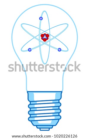 Illustration of the electric light bulb and atom symbol