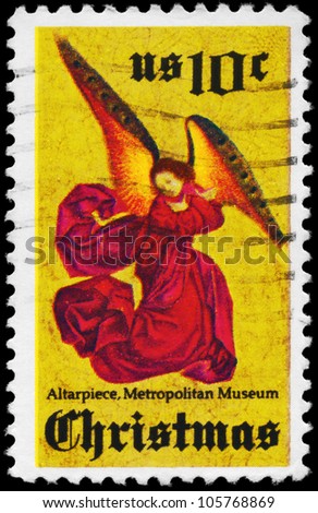 USA - CIRCA 1974: A Stamp printed in USA shows Angel, from Perussis Altarpiece, Metropolitan Museum of Art, New York, circa 1974