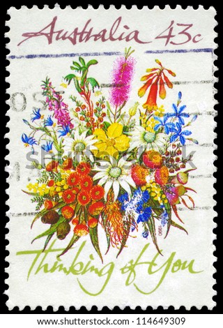 AUSTRALIA - CIRCA 1990: A Stamp printed in AUSTRALIA shows the Bunch of flowers with the description \