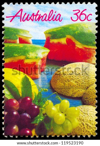 AUSTRALIA - CIRCA 1987: A stamp printed in AUSTRALIA shows the Melons and Grapes, Fruits series, circa 1987