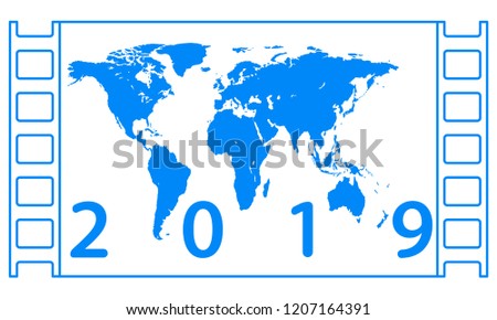 Illustration of the 2019 lettering and world map in film frame. Elements of this image furnished by NASA 
