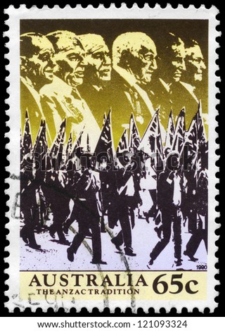AUSTRALIA - CIRCA 1990: A Stamp printed in AUSTRALIA shows the Veterans and Memorial Parade, ANZAC series, circa 1990