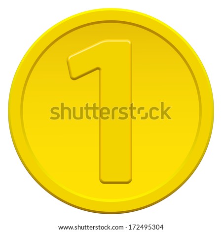 Gold coin icon with the symbol of number one
