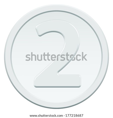 Silver coin icon with the symbol of number two