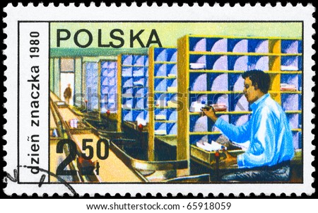 POLAND - CIRCA 1980: A Stamp printed in POLAND shows a Mail sorting from the series \
