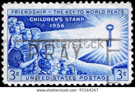USA - CIRCA 1956: A Stamp printed in USA devoted to Promoting friendship among the world?s children, circa 1956