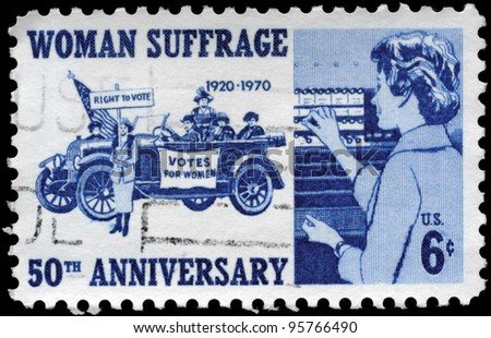 USA - CIRCA 1970: A Stamp printed in USA devoted to 50th anniv. of the 19th Amendment, which gave women the vote, circa 1970