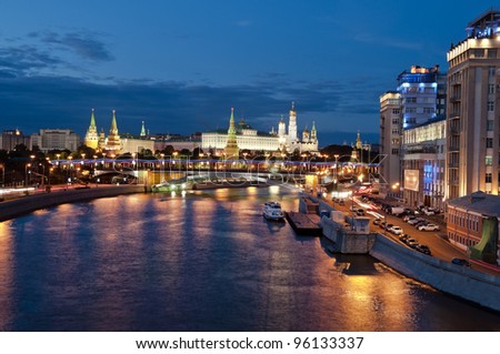 Russian Moscow Kremlin, bridge and Moscow river