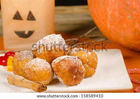 A traditional Spanish Halloween dessert served  with holiday decoration.