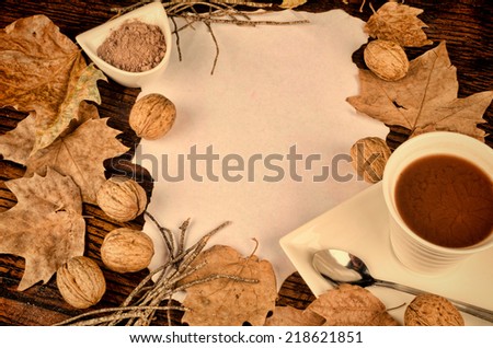 A cup of hot chocolate in a seasonal autumn still life