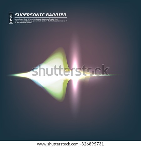 Abstract composition, supersonic barrier icon, shiny comet flare, visual light flash, golden ray radiance icon, effulgence figure logo construction, glory screen saver, sheen, vector illustration