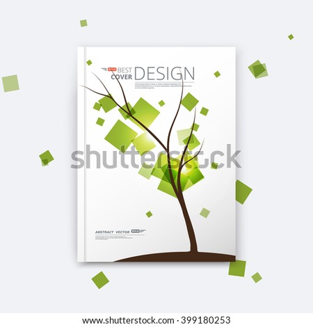 Abstract composition, elegant tree branch, square green leaf, spring leaves fly, business card, info brochure title sheet, plant print, font texture, seasonal sale discount event, fancy flier, EPS 10