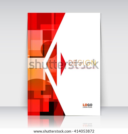 Abstract composition. Red, orange figures texture. Circle, square, triangle part  construction. Arrow trademark section. Brochure title sheet. Creative logo icon surface. Banner form. Flyer font.