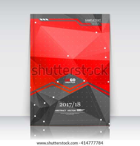 Abstract composition. Red, black font texture. Perforated dot construction. White square block. A4 brochure title sheet. Creative figure icon. Commercial logo surface. Pointed banner form. Flier fiber